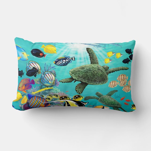 Coussin Rectangle Tortue de mer tropicale hawaïenne de poissons de (Recto)
