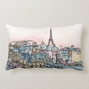 Coussin Rectangle Tour Eiffel et Paris d'aquarelle des destinations