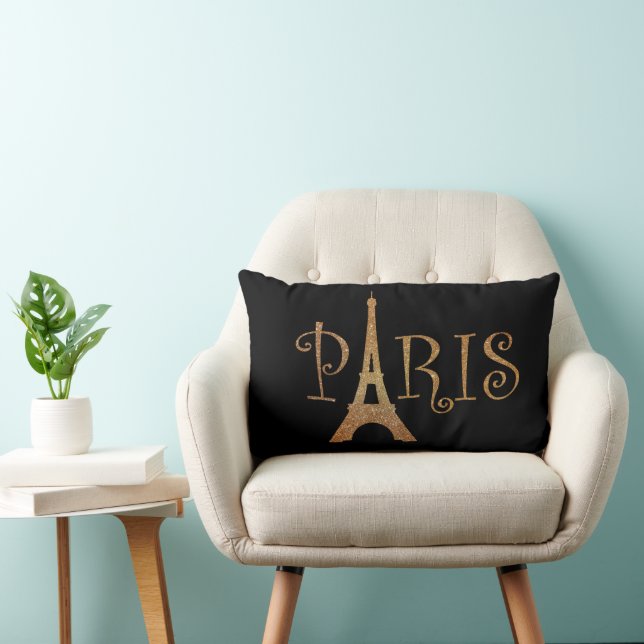 Coussin Rectangle Tour Eiffel Noir et Or Paris (Chaise)