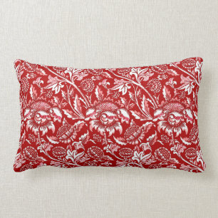 Coussin Rectangle Tournesols de William Morris, rouge-foncé et blan