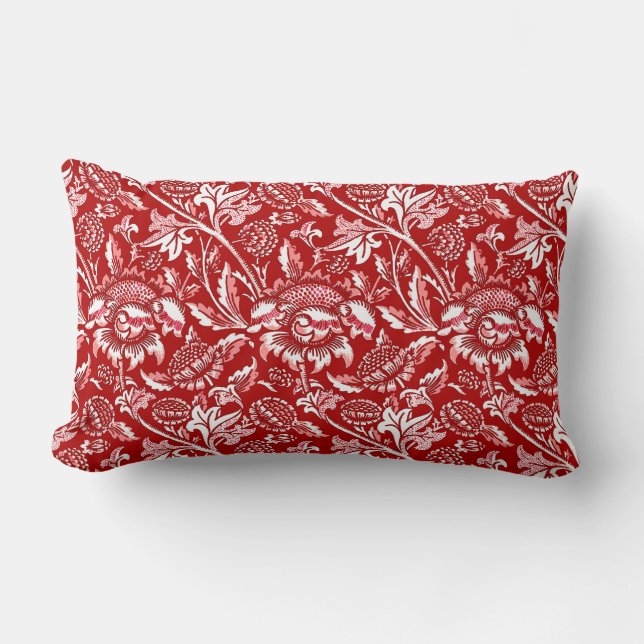 Coussin Rectangle Tournesols de William Morris, rouge-foncé et blanc (Recto)