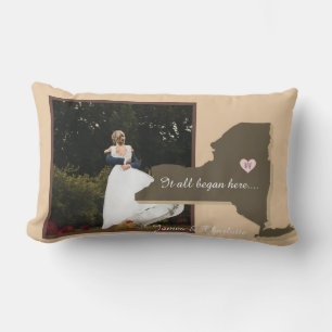 Coussin Rectangle Tout Commence Ici, New York, Photo Heart Couple,
