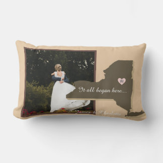 Coussin Rectangle Tout Commence Ici, New York, Photo Heart Couple,