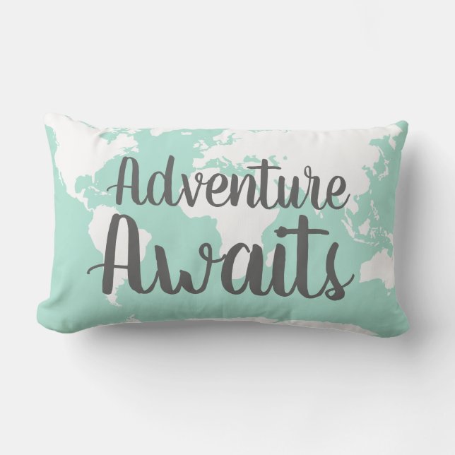 Coussin Rectangle Trendy Adventure Await World Map in Mint (Recto)