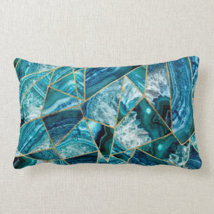 Coussin Rectangle Triangle géométrique d'or de noir d'agate de bleu