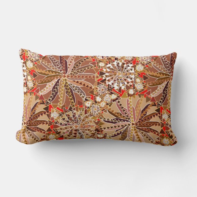 Coussin Rectangle Tribal Mandala Print, Brown, beige et rouge (Recto)
