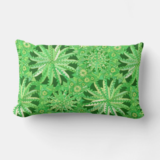 Coussin Rectangle Tribal Mandala Print, Emerald et Lime Green (Recto)
