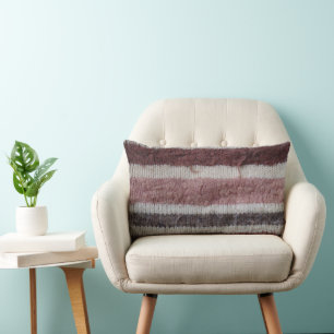 Coussin Rectangle tricoté à la main amusant brun et biégé rayé