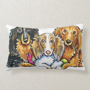 Coussin Rectangle Trio à cheveux longs de teckel
