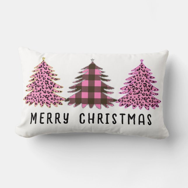 Coussin Rectangle Trio Arbre de Noël rose et noir (Recto)