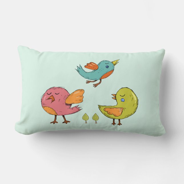 Coussin Rectangle Trio d'oiseaux Whimsical colorés et mignons (Recto)