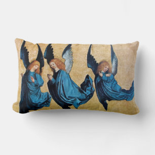 COUSSIN RECTANGLE TROIS ANGELS DE NOËL EN BLEU