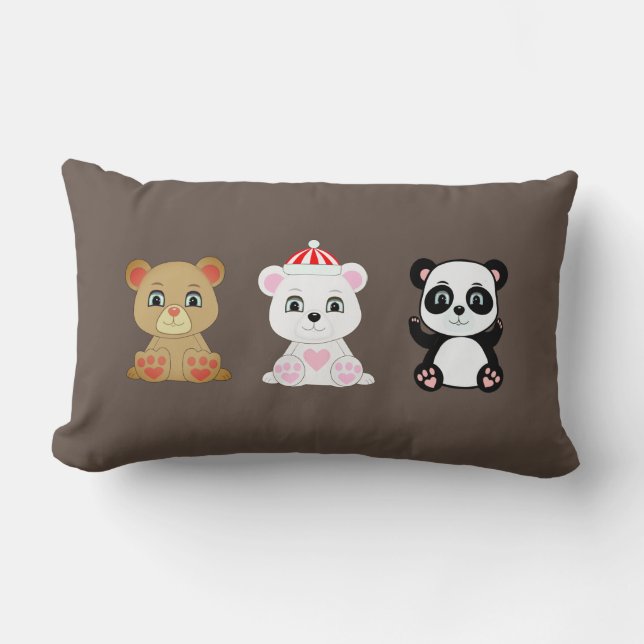 Coussin Rectangle Trois caricatures d'ours mignonnes sur le brun du  (Recto)