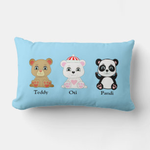 Coussin Rectangle Trois dessins animés d'ours mignons sur bleu Colum
