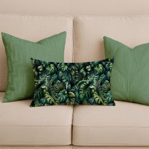 Coussin Rectangle Tropical Monstera Botanique Vert Jungle Lombaire