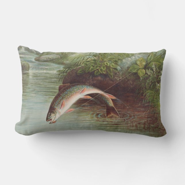 Coussin Rectangle Truite de ruisseau Leaping par Samuel Kilbourne (1 (Recto)