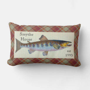 Coussin Rectangle Truite Poisson Rouge Orange Plaid Lombrage Lombard