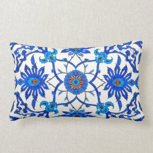 Coussin Rectangle Tuile chinoise de Nouveau d'art - bleu et blanc de