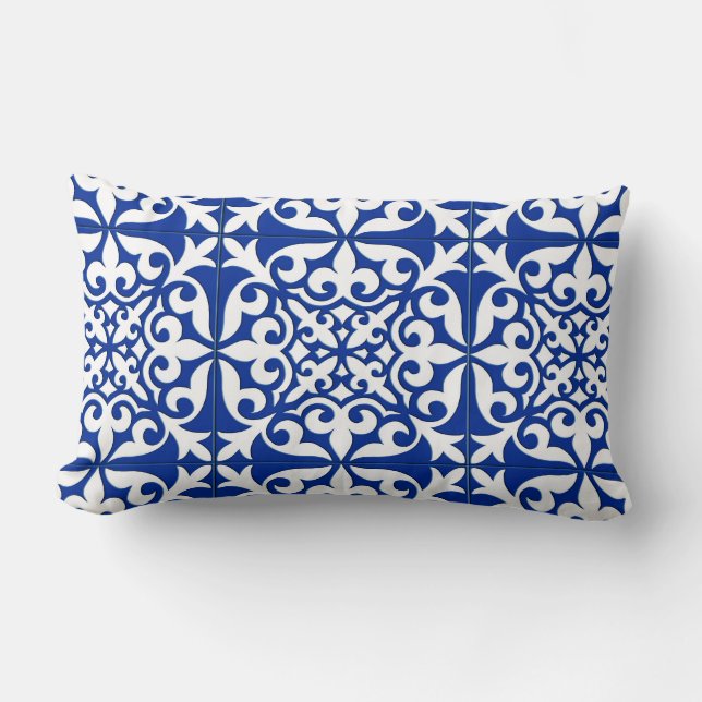 Coussin Rectangle Tuile marocaine - bleu et blanc de cobalt (Recto)