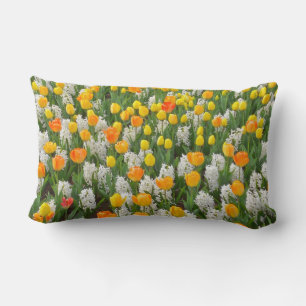 COUSSIN RECTANGLE "TULIPS MARIGOLD & JAUNES AVEC HYACINTHÈQUES BLANC