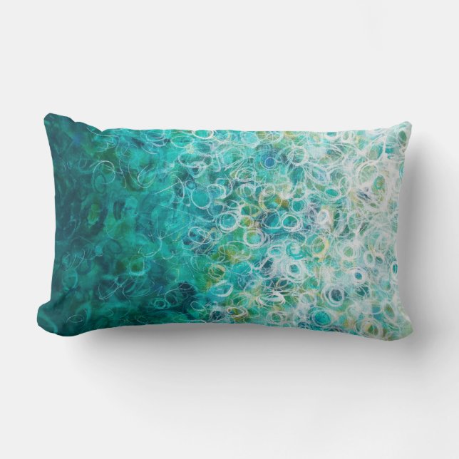 Coussin Rectangle Turquoise Blanc Abstrait Cercles Peinture Ombre Co (Recto)