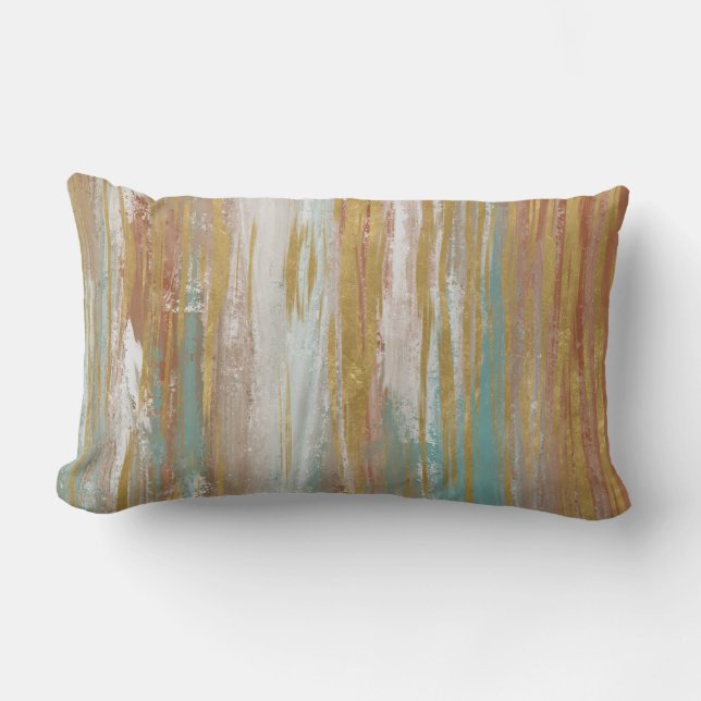 Coussin Rectangle Turquoise, blanc, rouge ocre et or Abstrait (Recto)