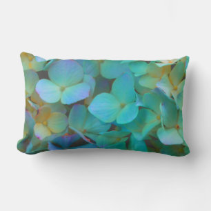Coussin Rectangle Turquoise bleu jaune rose hydrangée fleurs florale