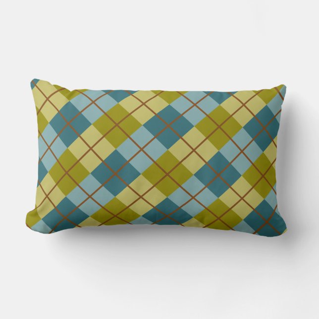 Coussin Rectangle Turquoise bleu Olive Jaune Motif (Recto)