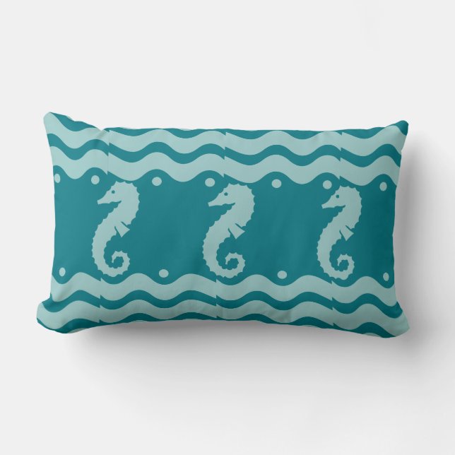Coussin Rectangle turquoise bleu poudre SEAHORSE (Recto)