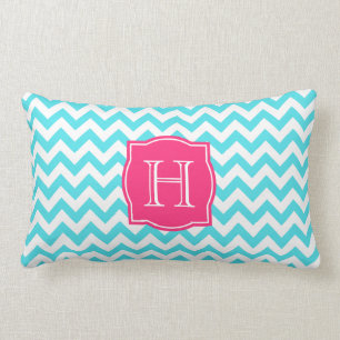 Coussin Rectangle Turquoise de zigzag et monogramme fait sur