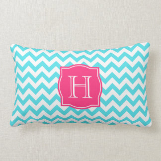 Coussin Rectangle Turquoise de zigzag et monogramme fait sur