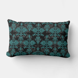 Coussin Rectangle Turquoise et damas noir