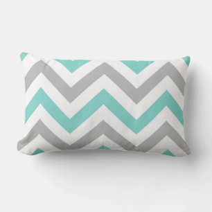 Coussin Rectangle Turquoise, Gris, Blanc Grand motif chevron zigzag