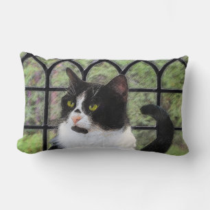 Coussin Rectangle Tuxedo Chat dans la peinture de fenêtre Art animal