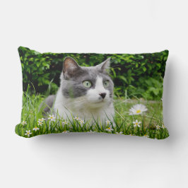 Coussin Rectangle Tuxedo Gris & Blanc Chat & Fleurs