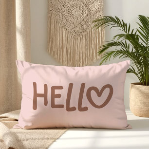 Coussin Rectangle Typographie Cœur Fantaisiste Mocha Bonjour