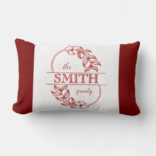 Coussin Rectangle Typographie de famille personnalisée burgundy flor