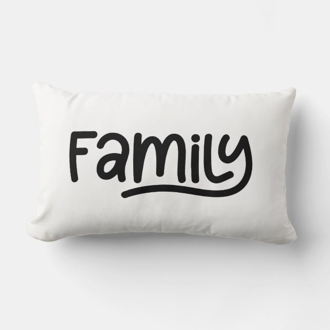 Coussin Rectangle Typographie de famille Whimsical noir et blanc (Recto)