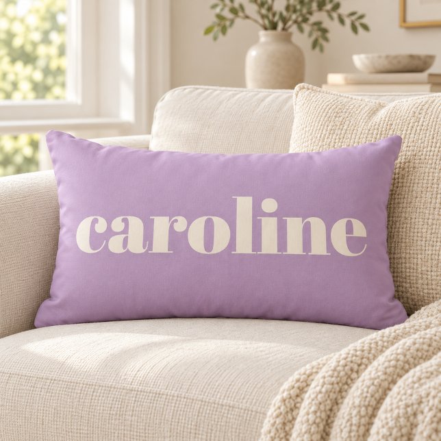 Coussin Rectangle Typographie Moderne Nom Personnalisé Lavande (Créateur téléchargé)