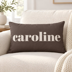 Coussin Rectangle Typographie Moderne Nom Personnalisé Marron Terreu