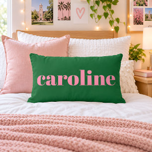 Coussin Rectangle Typographie Moderne Nom Personnalisé Rose Vert