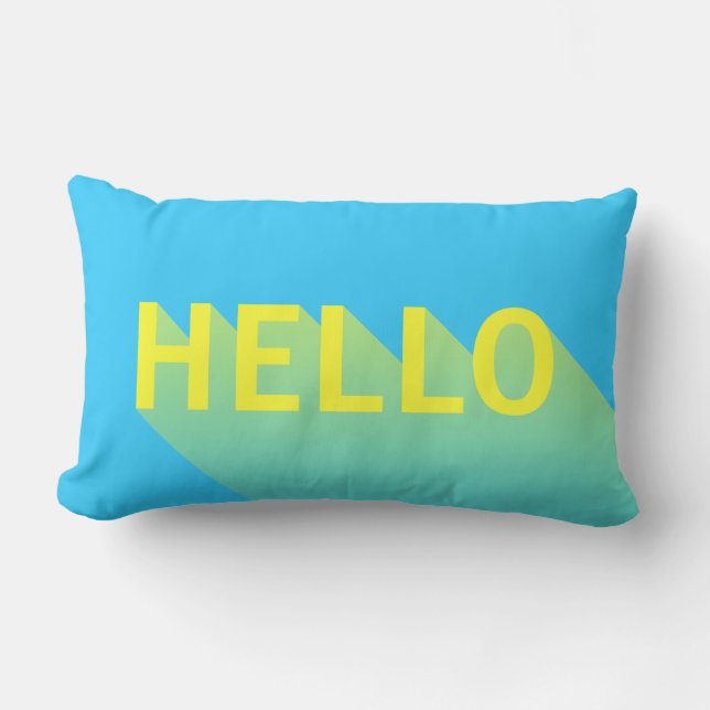Coussin Rectangle Typographie moderne vibrant bleu et jaune Hello (Recto)