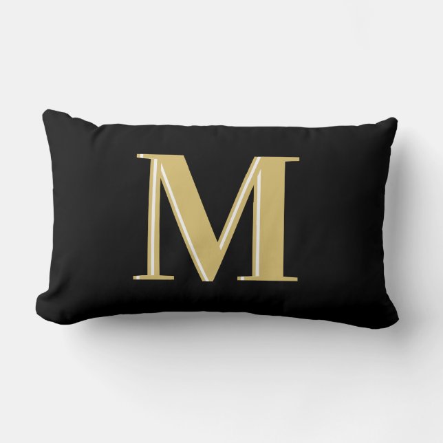 Coussin Rectangle Typographie monographique moderne or noir (Recto)
