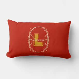 Coussin Rectangle Typographie Rouge Monogramme Nom Élégant Moderne