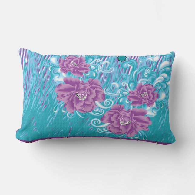 Coussin Rectangle Un design textile dynamique avec violet et turq (Recto)