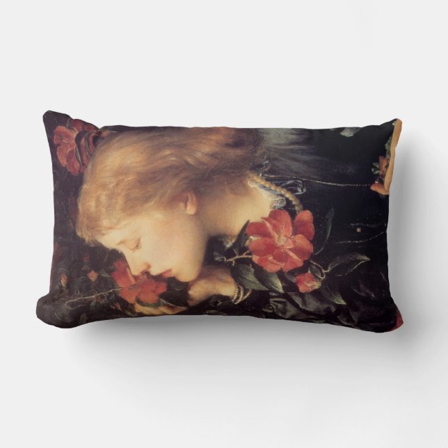 Coussin Rectangle Une fille qui choisit une belle fleur (par G.F. Wa (Recto)