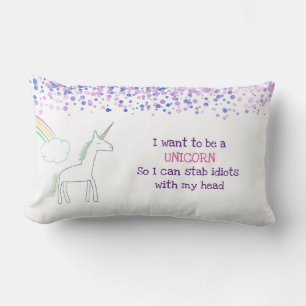 Coussin Rectangle Unicorne avec arc-en-ciel et Confetti Dire drôle