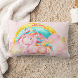 Coussin Rectangle Unicorne et Rainbow Heart