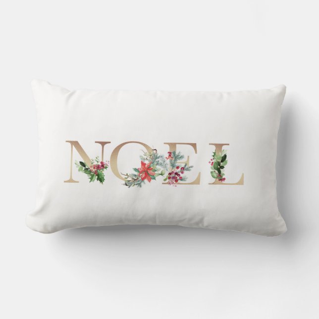Coussin Rectangle Vacances de Noël Elegant Gold et White Noel (Recto)