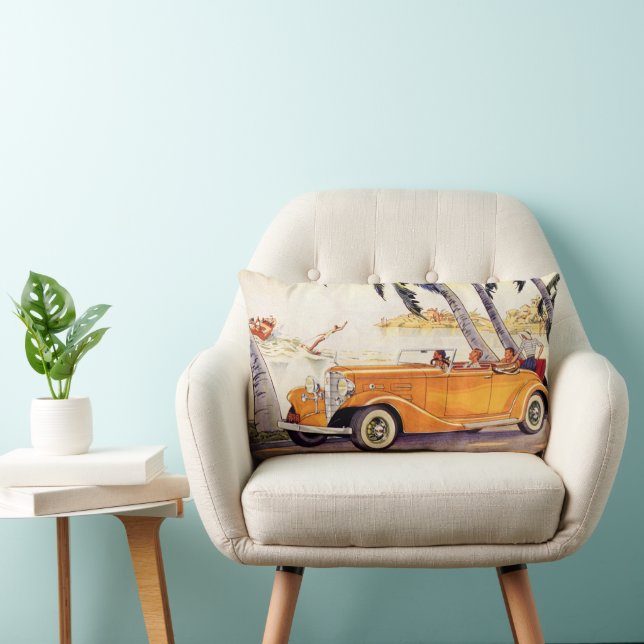 Coussin Rectangle Vacances vintage en voiture convertible (Chaise)